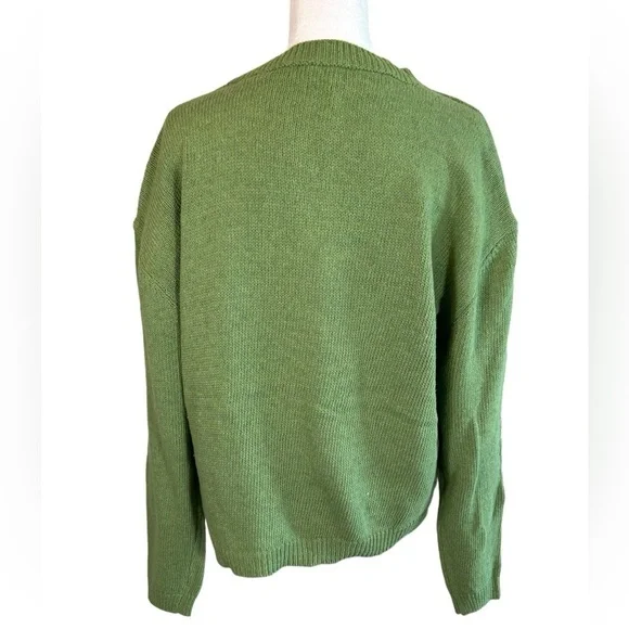 MISSLOOK GRASS GREEN KNIT BUTTON DOWN CARDIGAN OPEN WEAVE SWEATER SIZE XL NWOT - Picture 4 of 12
